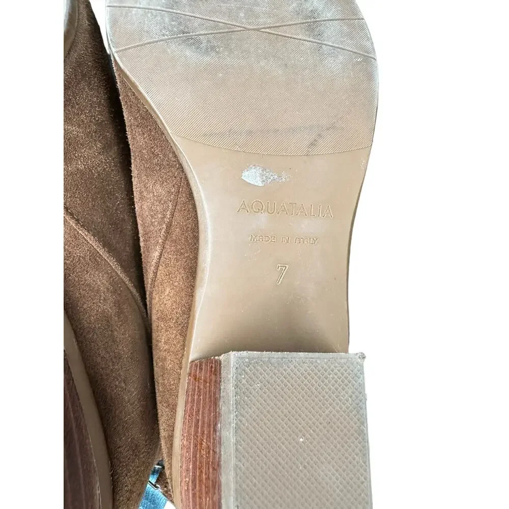 Aquatalia Brown Almond Toe Zip Up Block Heel Suede Ankle Boot Bootie Size‎ 7